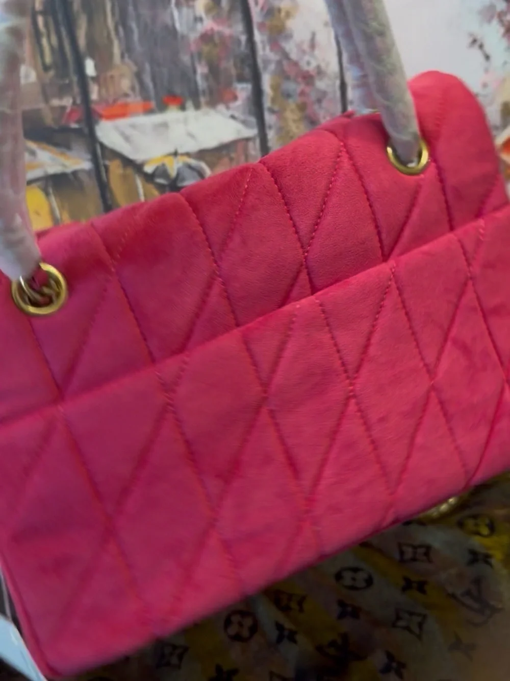 Coach Pink Quilted Suede Shoulder Bag with Signature C